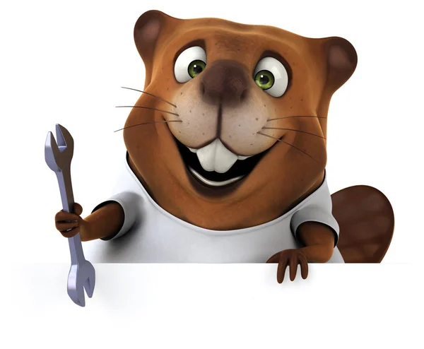Zábava karikatura Beaver s bílým t košile — Stock fotografie