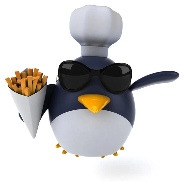 Fun penguin with french fries — Stock Photo, Image