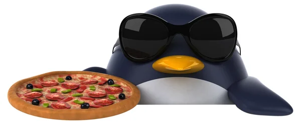 Fun penguin with pizza — Stock Photo, Image