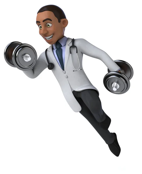 Fun doctor with weights — Stock Photo, Image