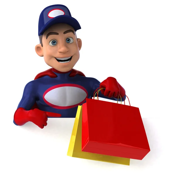 Super mechanic met shopping tassen — Stockfoto