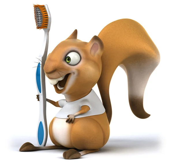 Écureuil avec un t-shirt blanc et une brosse à dents — Photo