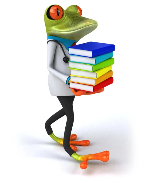 Grenouille de dessin animé amusant avec des livres — Photo