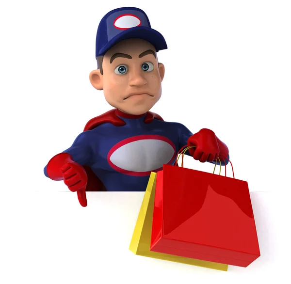 Super mechanic with shopping bags — Stock Photo, Image