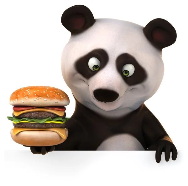 Fun panda with burger — Stock Photo, Image