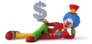 Dolar işareti olan eğlenceli çizgi film palyaço