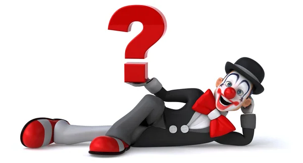 Fun cartoon clown with question — Stock Photo, Image