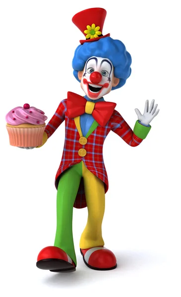 Fun cartoon clown with cupcake — Stock Photo, Image