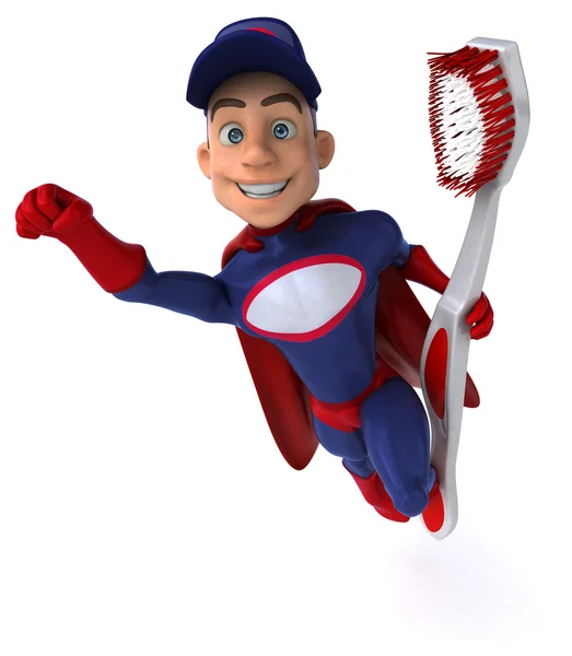 Cartoon Super mechanic with toothbrush — Stock Photo, Image