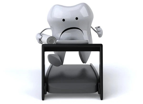 Fun cartoon tooth on treadmill — Stock Photo, Image