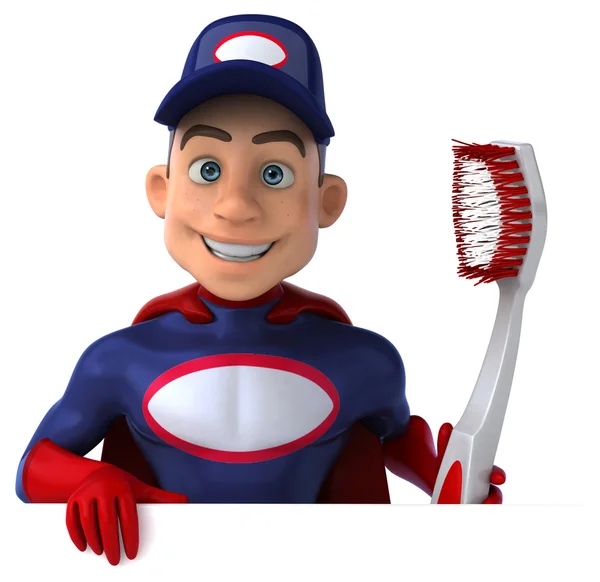 Super mechanic with toothbrush — Stock Photo, Image