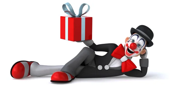 Fun cartoon clown with gift — Stock Photo, Image