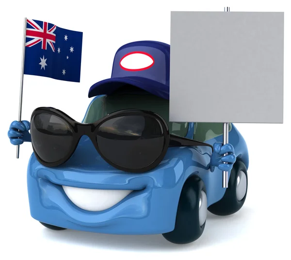 Fun cartoon car with flag — Stock Photo, Image