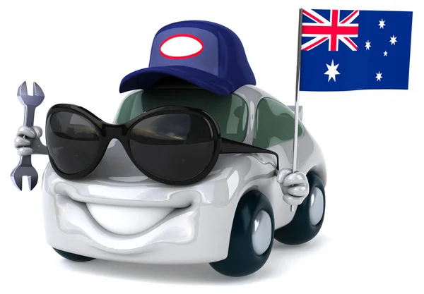 Fun cartoon car with flag — Stock Photo, Image