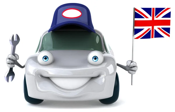 Fun cartoon car with flag — Stock Photo, Image