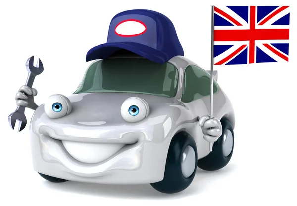 Fun cartoon car with flag — Stock Photo, Image