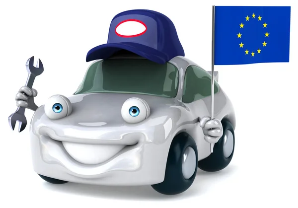 Fun cartoon car with flag — Stock Photo, Image