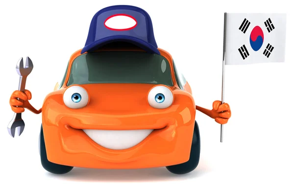 Fun cartoon car with flag — Stock Photo, Image