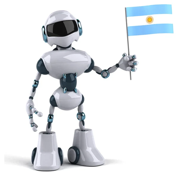 Divertido robot de dibujos animados con bandera —  Fotos de Stock