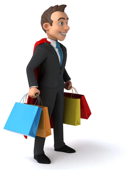 Super hombre de negocios con bolsas de compras — Foto de Stock