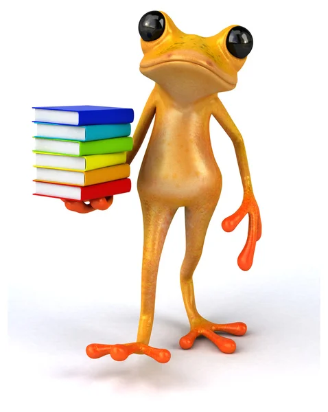 Spaßfrosch mit Büchern — Stockfoto