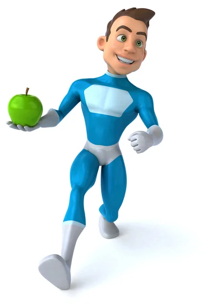Superhéroe divertido con manzana — Foto de Stock