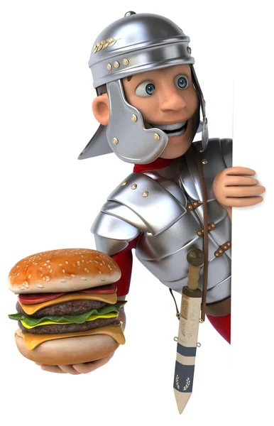Roman soldier with burger — Stock Photo, Image