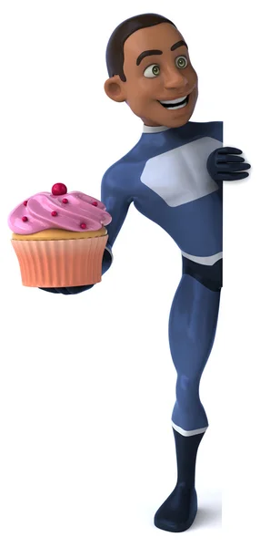 Kul superhjälte med cupcake — Stockfoto