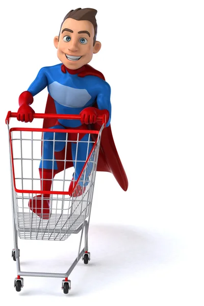 Cartoon Super hero with shopping cart — Stock Photo, Image