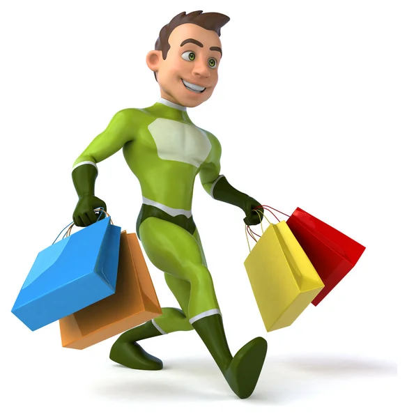 Super man met shopping tassen — Stockfoto