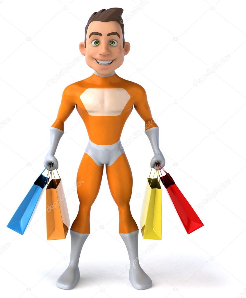 Super man with shopping bags