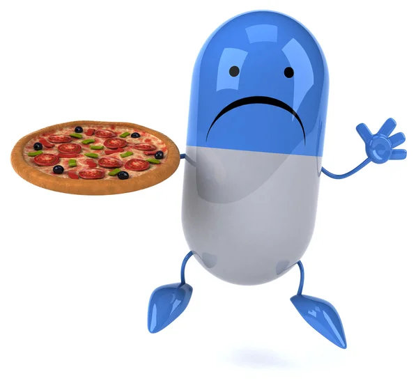 Fun cartoon pill with pizza — Stock Photo, Image
