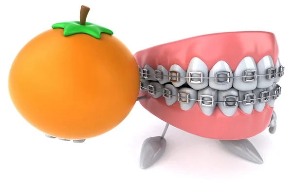 Fun cartoon teeth with braces — Stock Photo, Image