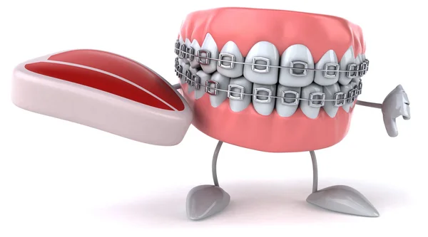 Fun cartoon teeth with braces — Stock Photo, Image