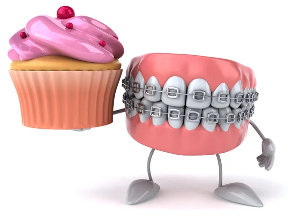 Divertidos dentes de desenhos animados com aparelho — Fotografia de Stock