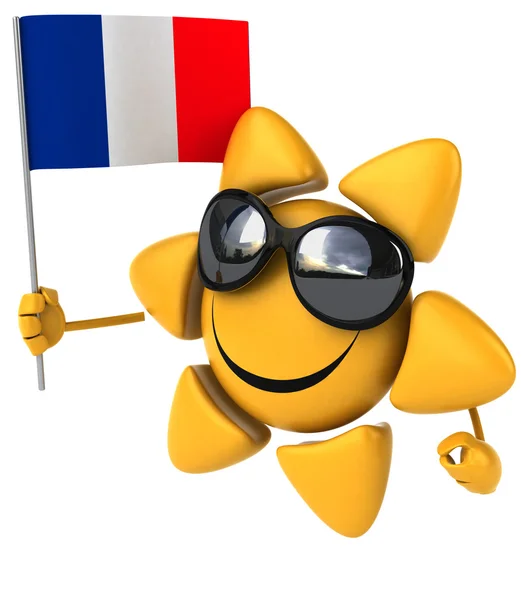 Drôle de dessin animé soleil avec drapeau — Photo
