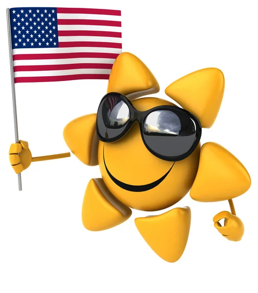 Zabawne kreskówki słońce z flagą — Zdjęcie stockowe