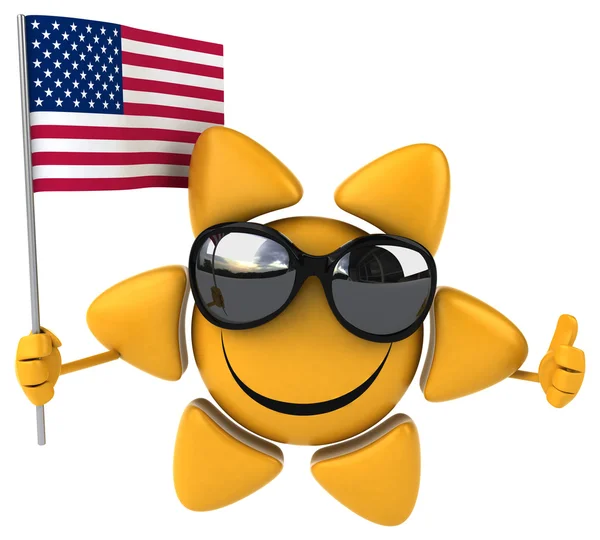 Смешное мультяшное солнце с флагом — стоковое фото