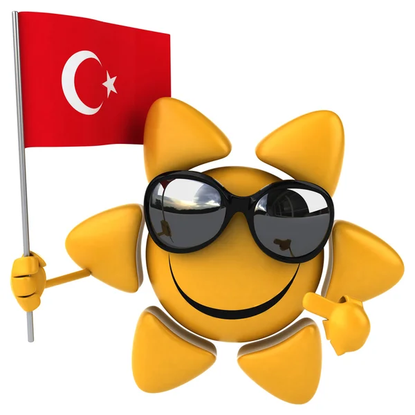 Funny cartoon sun with flag — Stock Photo, Image