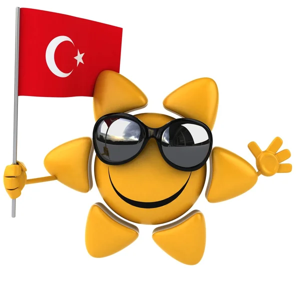 Funny cartoon sun with flag — Stock Photo, Image