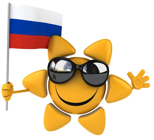 Funny cartoon sun with flag — Stock Photo, Image