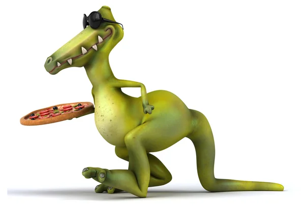 Dinossauro dos desenhos animados com pizza — Fotografia de Stock