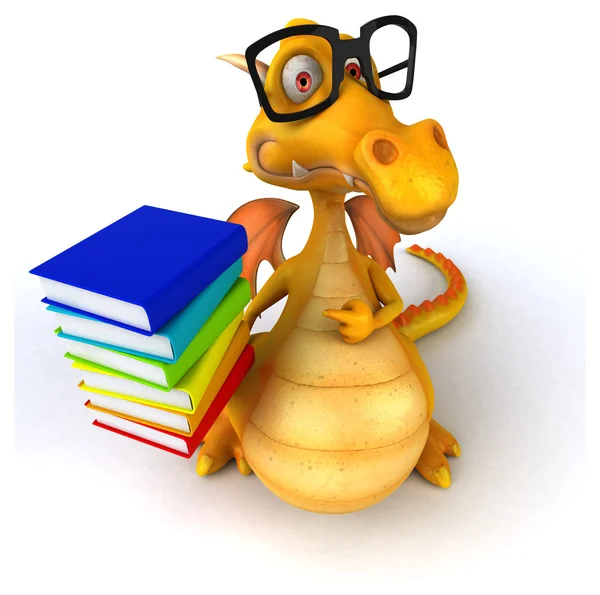 Lustiger Drache mit Büchern — Stockfoto