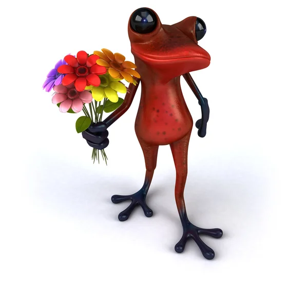 Rana divertida con flores —  Fotos de Stock