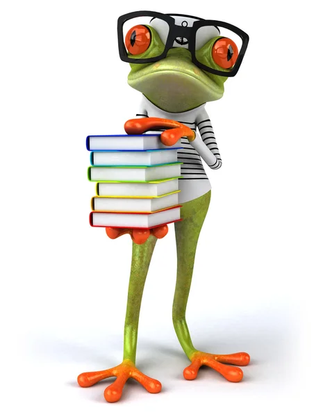 Spaßfrosch mit Büchern — Stockfoto