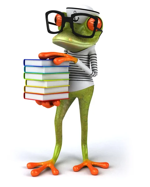 Grenouille amusante avec des livres — Photo