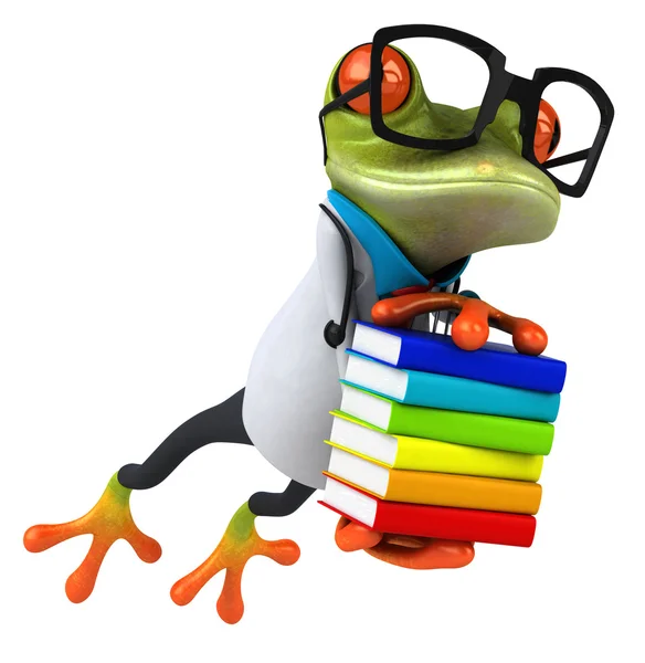 Spaßfrosch mit Büchern — Stockfoto