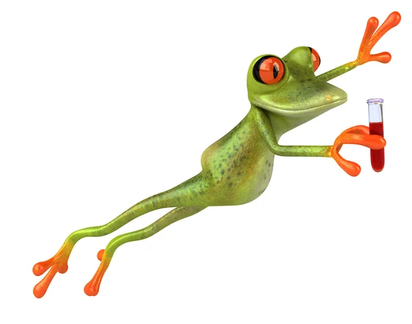 Fun cartoon frog with vaccine — Stock Photo, Image