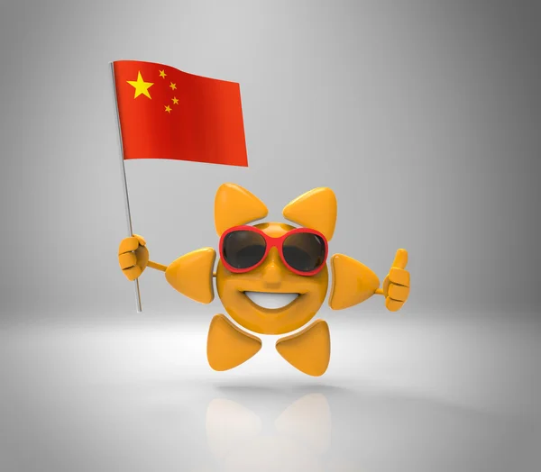 Funny cartoon sun with flag — Stock Photo, Image