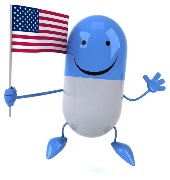 Fun cartoon pill with flag — Stock Photo, Image